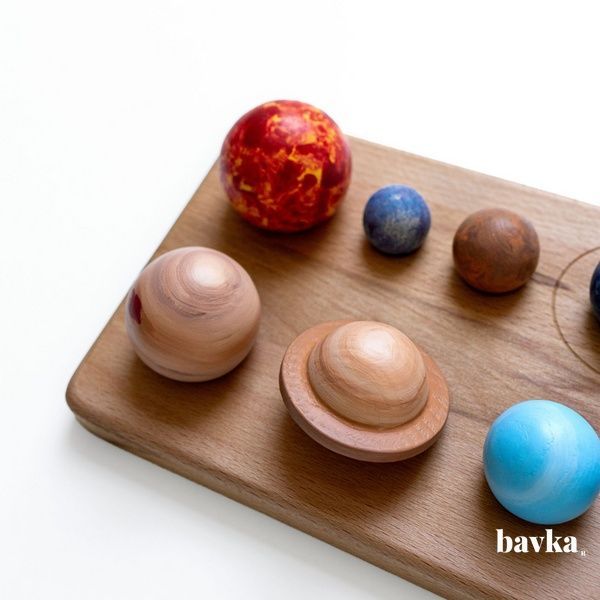 Montessori Solar System Set &mdash; Wooden Figures + 3-Part Cards 10072
