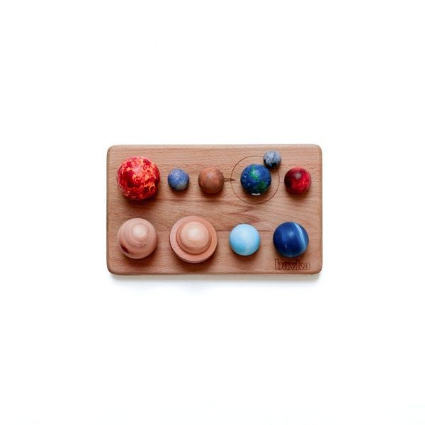Montessori Solar System Set &mdash; Wooden Figures + 3-Part Cards 10072