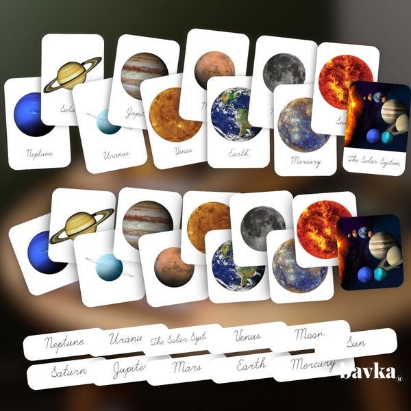 Montessori Solar System 3-Part Cards for Kids