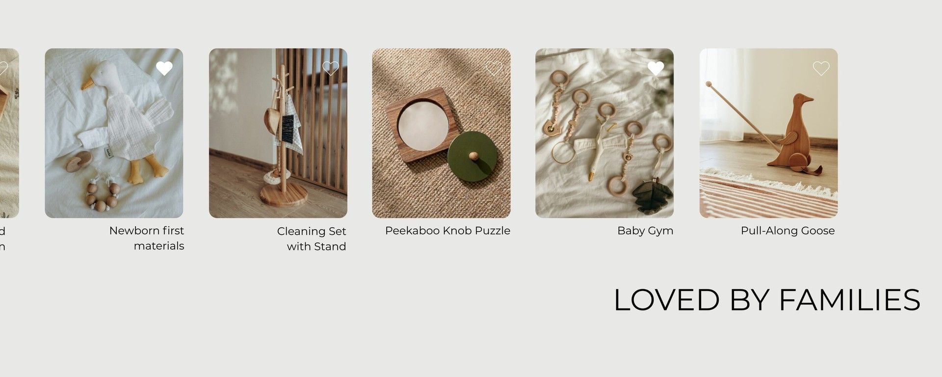 Montessori learning materials for home: wooden educational toys and practical life tools.