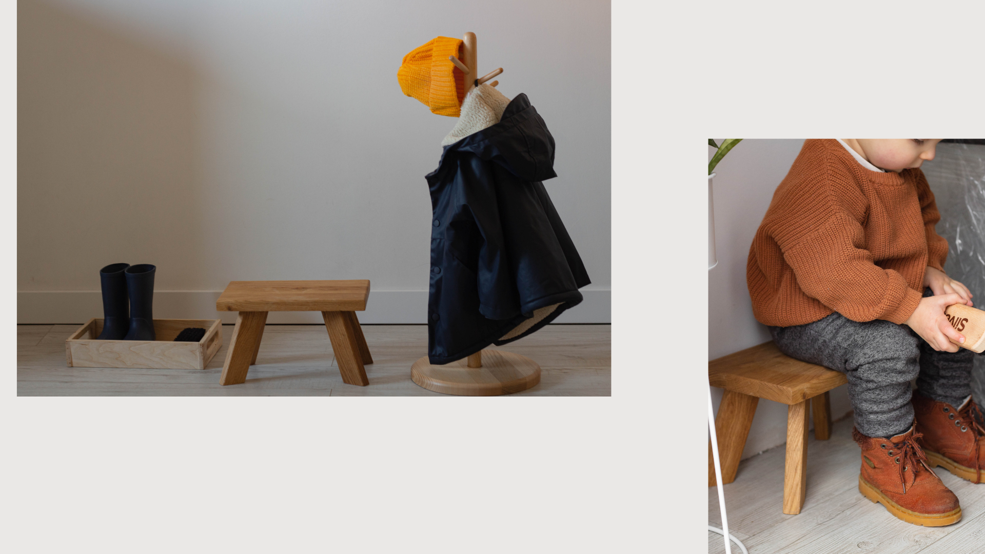 дитячий табурет, дерев'яна вішалка, дерев'яні меблі монтессорі